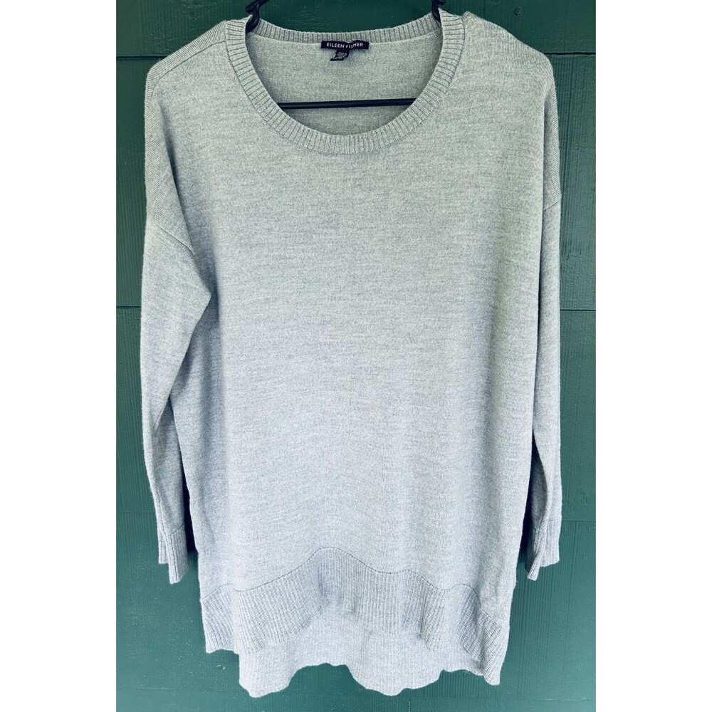 Eileen Fisher 100% Merino Wool Grey Sweater XS High-Low Minimalist Luxury